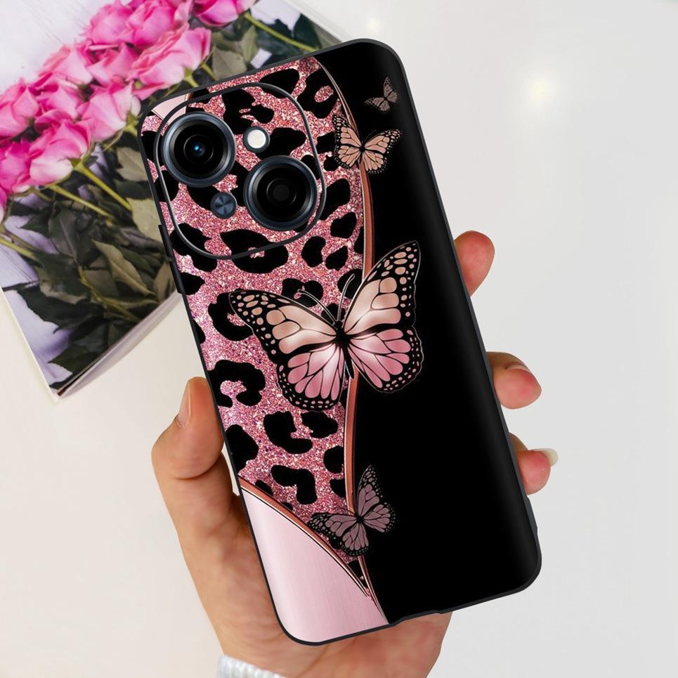 Цветок Бабочка Женская Модная Задняя Крышка Для Tecno Spark GO 1 Spark GO 2025 Чехол Для Телефона Черный Матовый Мягкий ТПУ Силикон