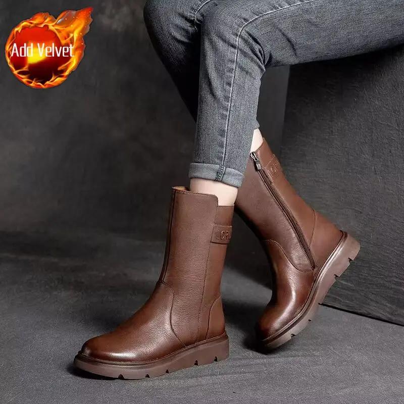 Mid Calf Shoes Woman New In Elegant With Low Heels Half High Boots for Women Large Size Warm Designer Luxury Quality Cosplay Pu