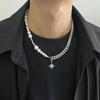 Unisex Titanium Steel Pearl Star Necklace - European & American Design, Simple Fashion Clavicle Chain