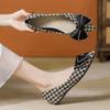 Fashion Elegant Bowknot Flats Women Houndstooth Ballets Shoes Shallow Pointed Toe Rivets Loafers Female Office Dress Slip On Ballerinas