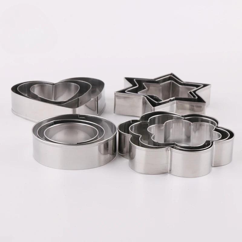12pcs/set Stainless Steel Cookie Biscuit DIY Cake Mold Star Heart Round Flower Shape Fruit Cookie Cutter Baking Mould Egg Tools