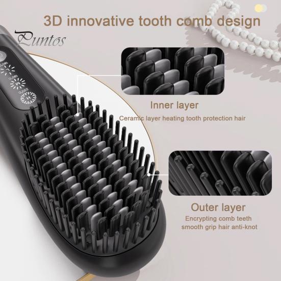 Портативный выпрямитель для волос, 3 температуры, быстрый нагрев, USB аккумулятор, отрицательные ионы, горячая щетка, электрическая расческа для укладки вьющихся волос