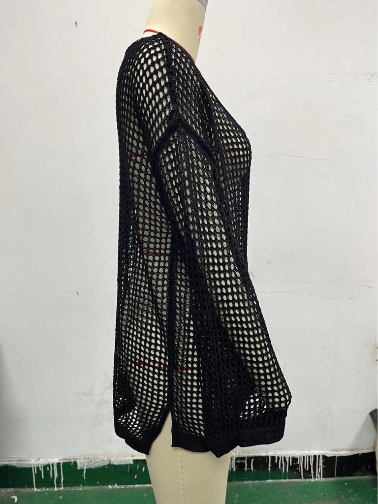 European & American Mesh Knit Bikini Cover-Up Sweater - Women's Summer Beach Sunscreen Shirt