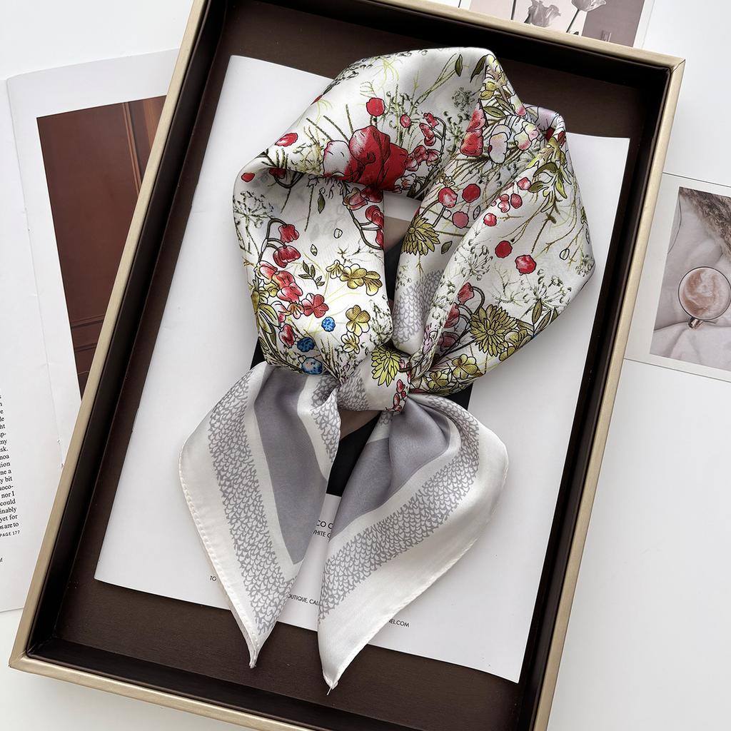 70cm  Scarf Women's Spring and Summer Thin Satin Square Scarf High-end Temperament Small Scarfs Shawl