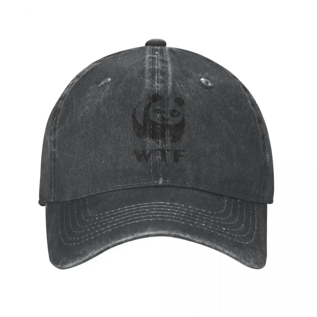 Vintage WWF WTF Funny Faces Panda Unisex Women Baseball Caps Distressed Denim Caps Hat Fashion Workouts Unstructured Soft Headwear