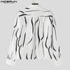 INCERUN Oversized Men Lapel Neck Long Sleeve Striped Casual Loose Shirts
