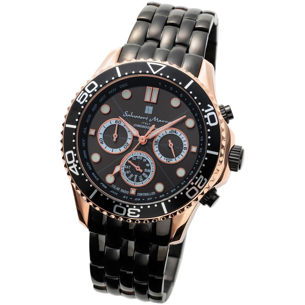Salvatore Marra Солнечные Аналоговые Кварцевые Часы Лимитированная Серия Мужские Радиоуправляемые, Механизм, Водонепроницаемые, PGBK,