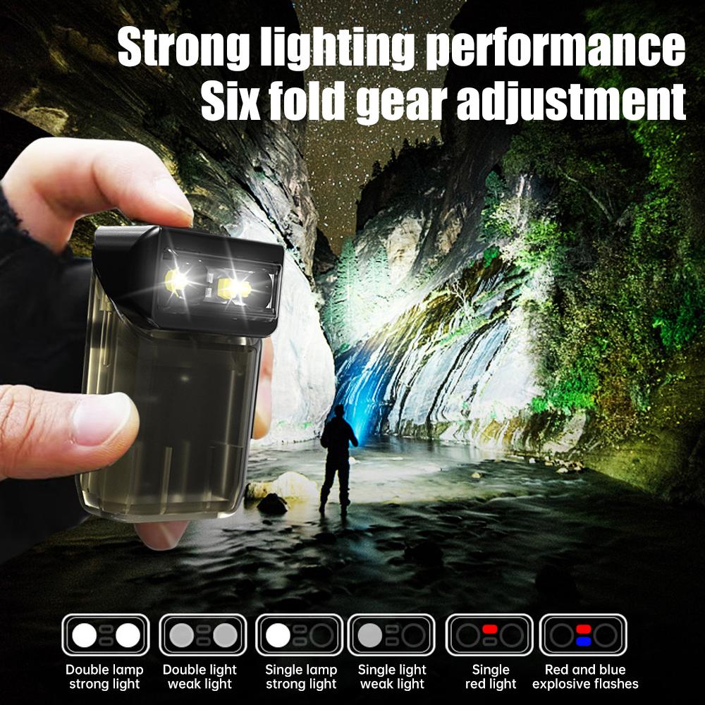 6 Modes Hat Clip Keychain Flashlight Rotatable Magnetic LED Emergency Light Portable Outdoor Camping Working Fishing Headlight