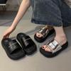 2025 Summer New Black Letters with Slippers Women's Outerwear Casual Vacation Thick-bottomed Open-toed Beach Sandals