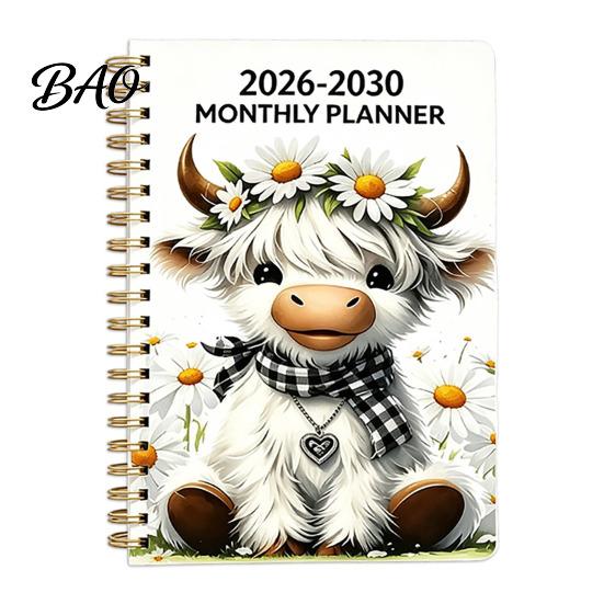 Compact Appointment Keeper for Home 2026?2030 5?Year Monthly Planner, Cute Highland Cow Cover Calendar Notebook, Long Term Planning Tool