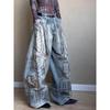 Women's Plus Size Retro Knife-Design Wide-Leg Jeans: Washed, Stained, Curved, Draping Long Pants