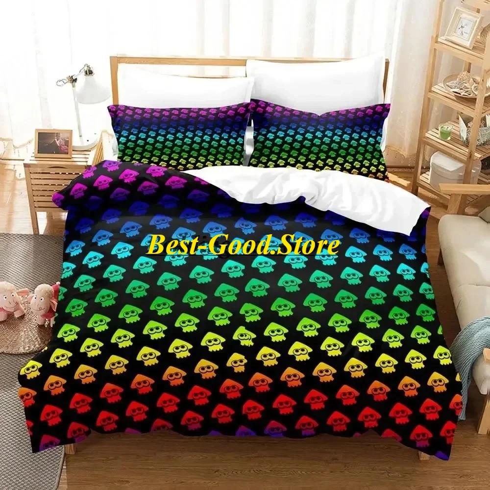 Splatoon 3 Inkling Squid Bedding Set Duvet Cover Sheet Printed Bed Set Pillowcase Bed Full Queen King Size Comforter Bedroom