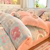 Утолщенный молочный флис Четыре предмета Теплый коралловый флис Пододеяльник, Флисовое постельное белье, Флисовые простыни со снежинками