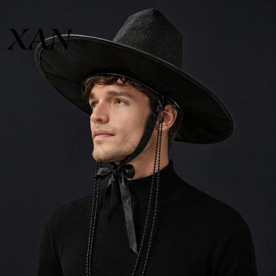 Comfortable Rehearsal Headpiece Korean Traditional Hat, Anime Cosplay Accessory, Stage Performance Flat Lightweight Headwear Top Hat with Beaded Chain