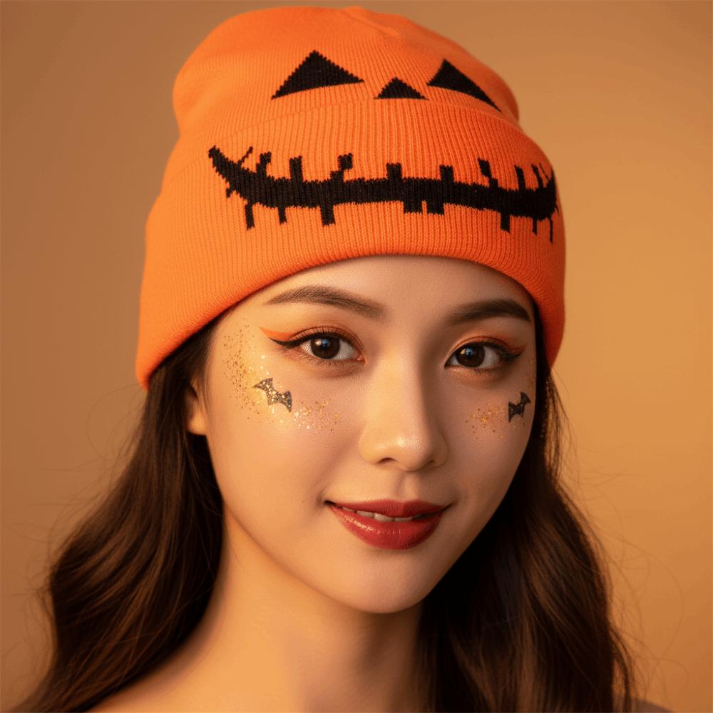 Knitted Fabric Halloween Knitted Cap Pumpkin Orange Hip Hop Skullcap Pumpkin Beanie Hat Gift