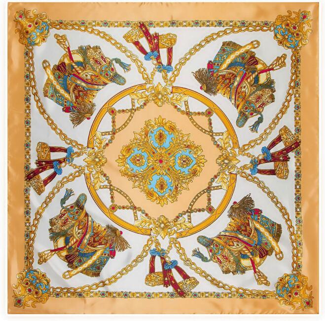 90*90cm Luxury Brand Women Silk Scarfs Royal Style Square Scarves Horseshoe and Chain Printing Shawls For Ladies