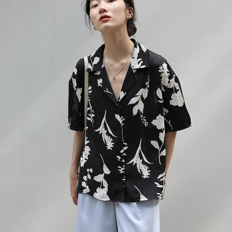 WTEMPO Уличная одежда Harajuku, винтажные шикарные футболки с короткими рукавами и принтом, женские повседневные свободные блузки с отложным воротником, летние рубашки