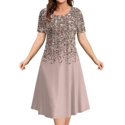 2024 Модное платье-пуловер оверсайз Женская мода Элегантная повседневная А-силуэта Одежда для вечеринок Отпуск Цветной блок Круглый вырез