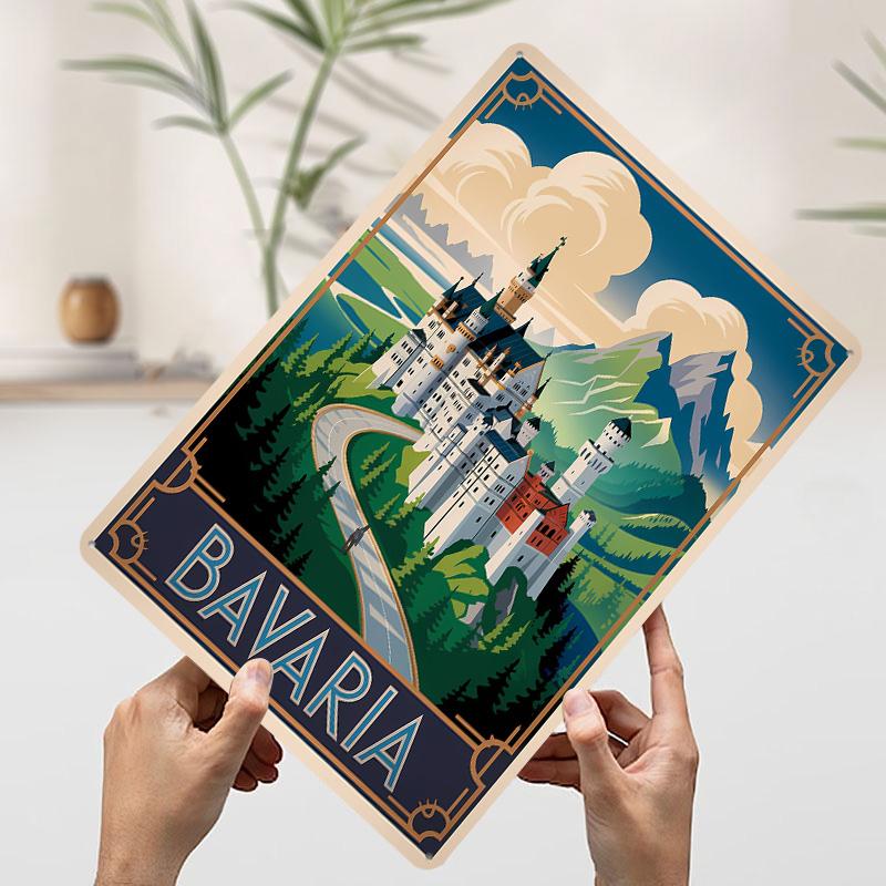 Bavaria Castle Travel Metal Poster Custom Wall Art Retro Vintage Tinplate Signs for Man Cave Gaming Room Decoration At Home Cozy