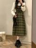 Ретро клетчатый костюм-двойка в стиле мори из смесовой шерсти, 2025: Платье с завышенной талией для студентов, Осень/Весна