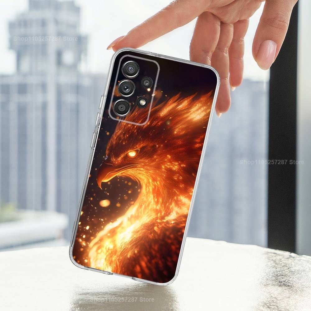 Myth Art Red Blue Phoenix For Samsung A51,30,71,S9,Ultra,Lite,S23,20,FE,22,21,PIus,10,Transparent, Silicone Case