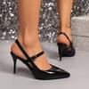 Fashion Sexy Pointed Toe Sling Back Pumps Women 2025 Summer Patent Leather Thin High Heels Shoes Woman Fashion Metal Buckle Sandals