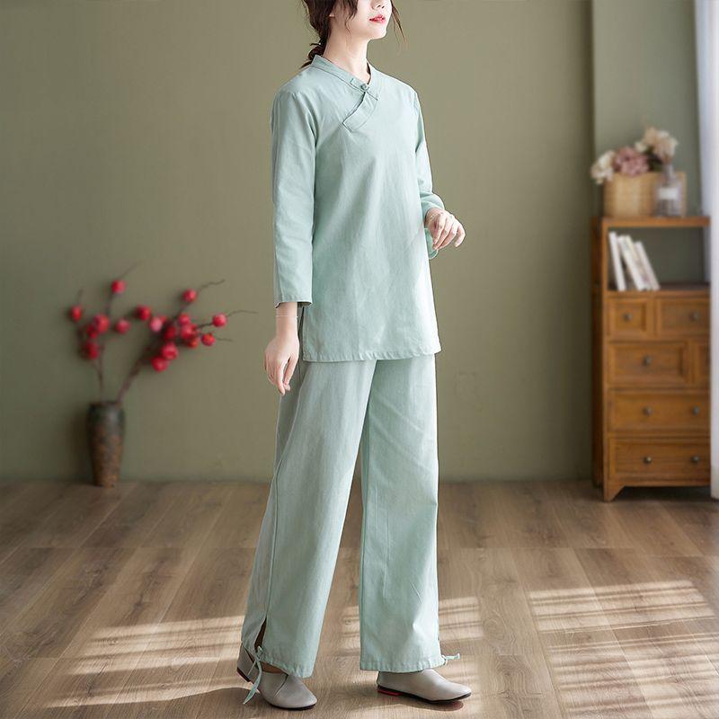 Cotton And Linen Women's Clothing Suit Chinese Style Traditional Clothing Two-piece Set
