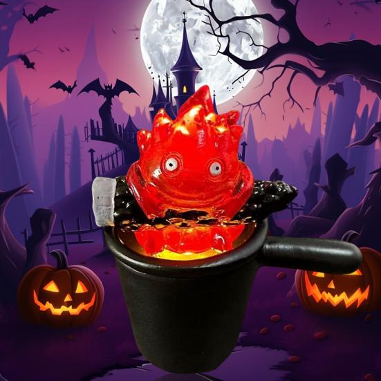 Adorable Calcifer Lamp Statue Night Light Cartoon Shape Warm Orange Flame Light Bedroom Office Decoration