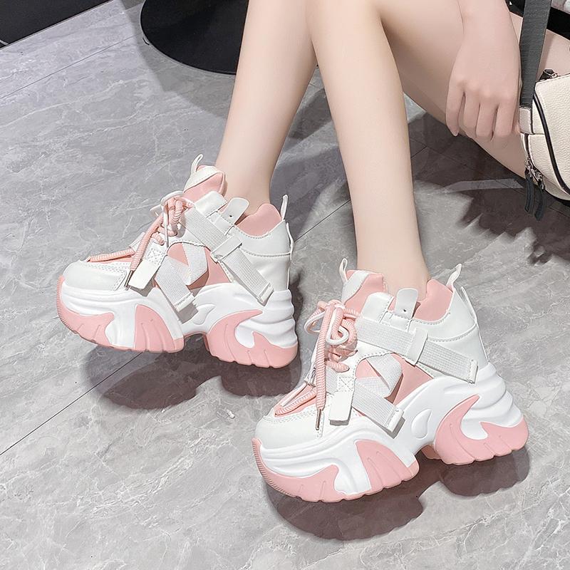Мода 10,5 см Летние женские сетчатые кроссовки Новые повседневные кроссовки на платформе Массивная обувь Каблуки Танкетка Дышащая Обувь для увеличения роста Женская