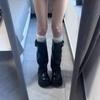 Брюки с большой головой Ботинки Женские Сладкий Крутой Ветер Куча Ботинок На толстой подошве Маффин Западные Ботинки Но Ботинки до колена Высокие Рыцарские Ботинки