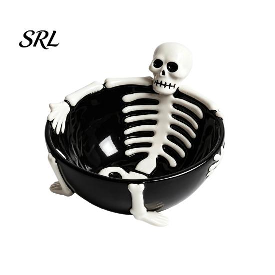 Creative Candy Container Halloween Skeleton Lounging Tidbit Serveware, 3D Relief Resin Bowl for Gothic Kitchenware Snacks Dips, Party Tableware