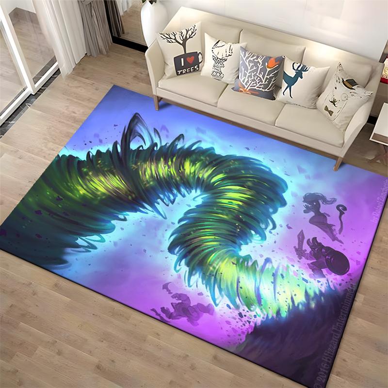 "Fantasy Artwork Carpet with Green Tornado and Characters Design" Suitable for use as an anti-slip for living room bedroom sofas