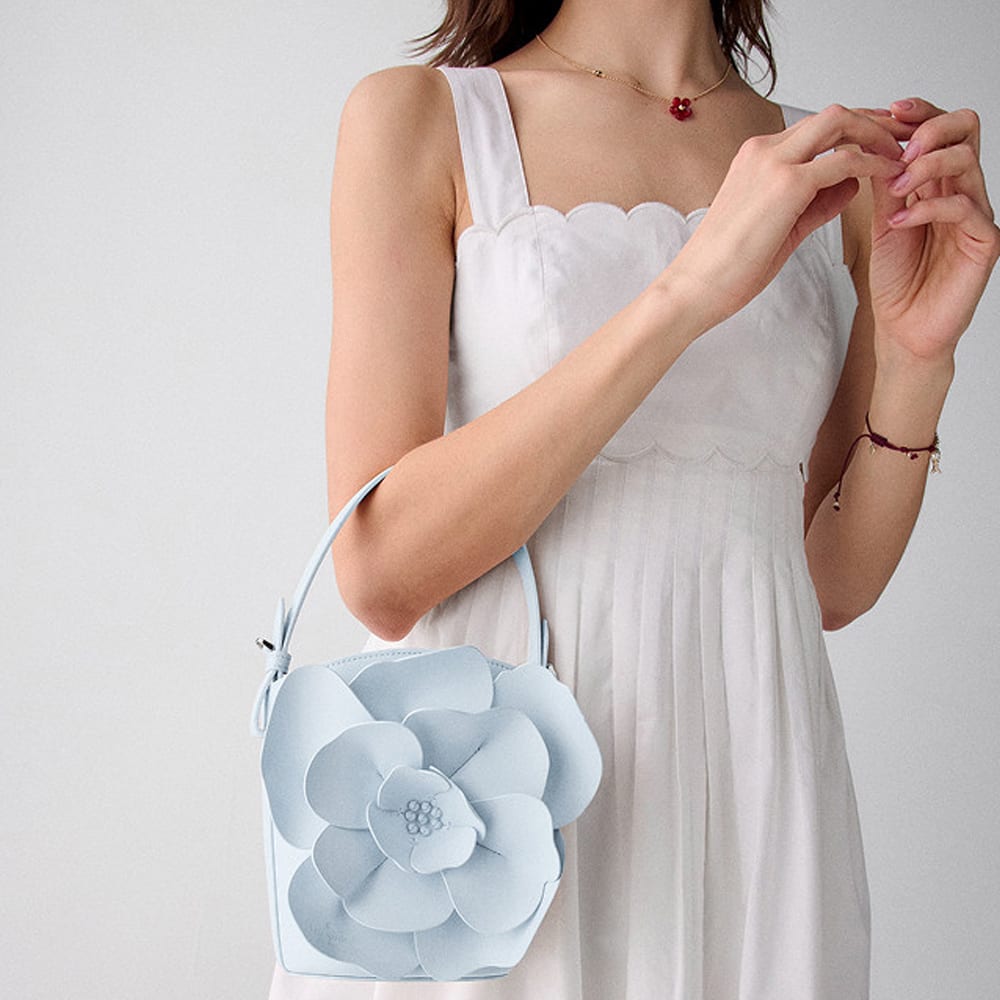 Kate Spade Cow Leather Bucket Bag Handbag Women's Light Blue/Milk White/Crispy Peach KO474
