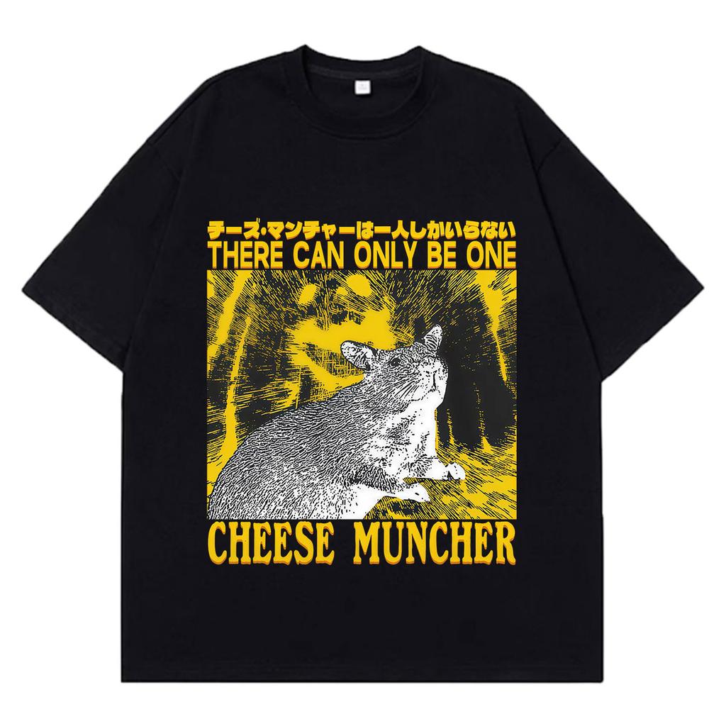 Cheese Muncher Funny Vintage Rat Print TShirt Unisex Unisex Gothic Punk Tshirt Summer Shortsleeved Loose Cotton Hiphop Tshirts