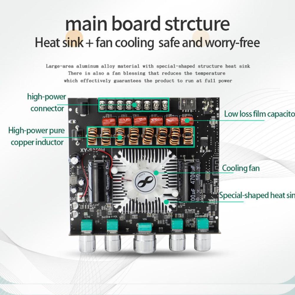 XY-S350H App Control 220Wx2+350W Amplifier Board 2.1 Dual Channel Bluetooth-Compatible 5.1+AUX+USB Sound Card HiFi Modulator