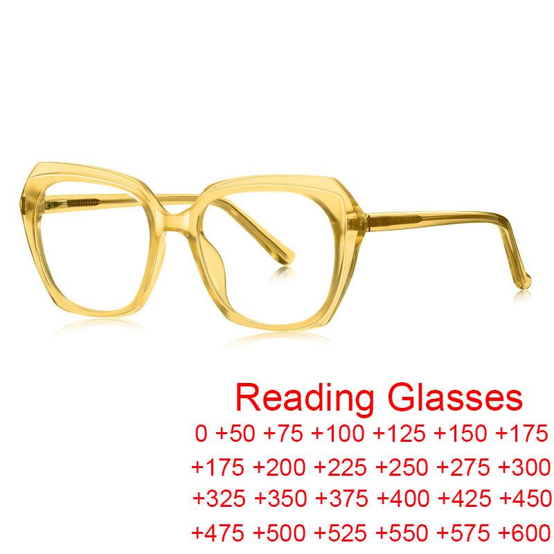 New Yellow Square Women's Presbyopic Glasses Luxury Brand Transparent Eyeglasses Blue Light Filter Optical Reading Glasses