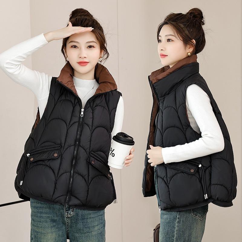 Cotton-padded Vest Women's Autumn and Winter Short Stand-up Collar Loose Down Cotton Vest Outer Wear Cotton Vest Vest Jacket
