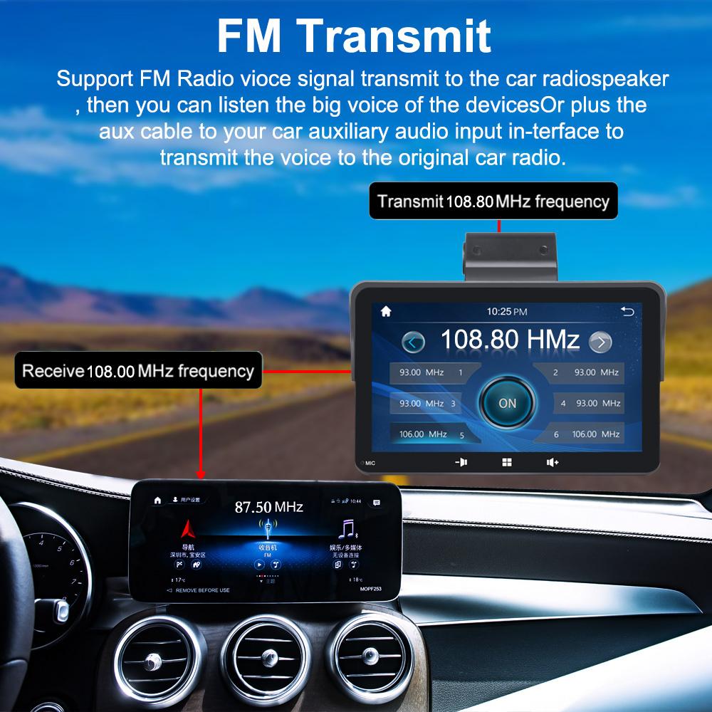 Портативный 7-дюймовый мультимедийный плеер с сенсорным экраном, совместимый с беспроводным CarPlay Android с DVR 64G TF-картой