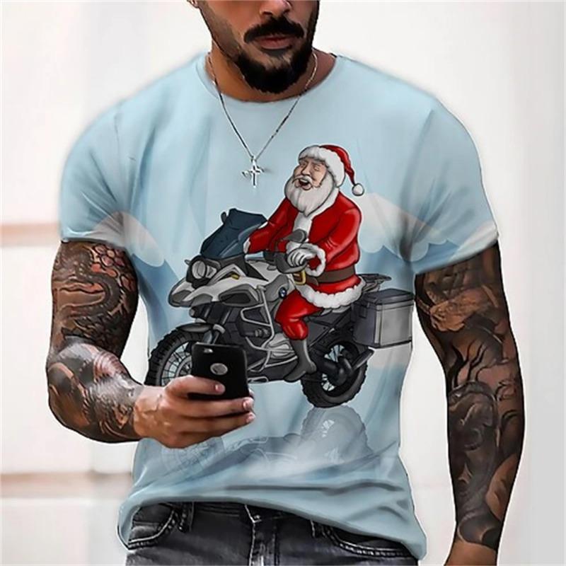 Men's Summer Christmas Print 3dt Shirt O Collar Short Sleeve Santa Claus Holiday Party Casual Loose Plus Size Top Clothing T-Shirts Men’s
