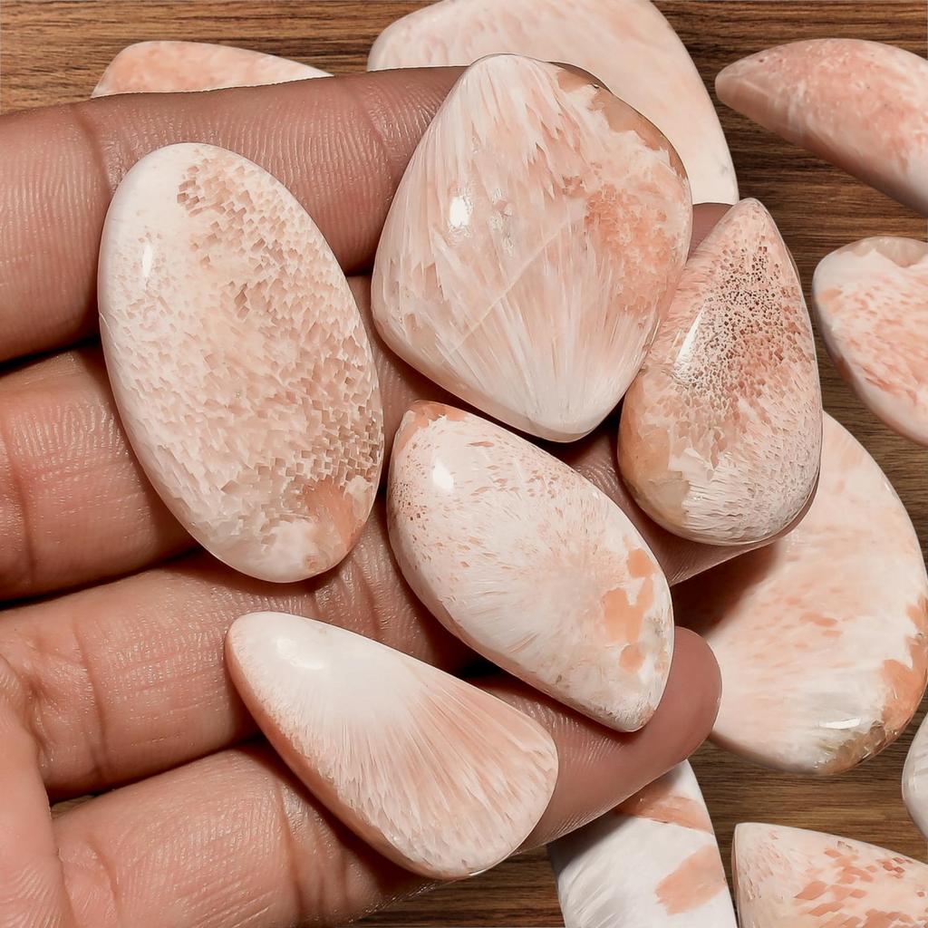 Натуральный дизайнерский розовый сколецитовый кабошон, лот россыпью кабошонов, смешанный лот, лот целебных драгоценных камней для изготовления ювелирных изделий.