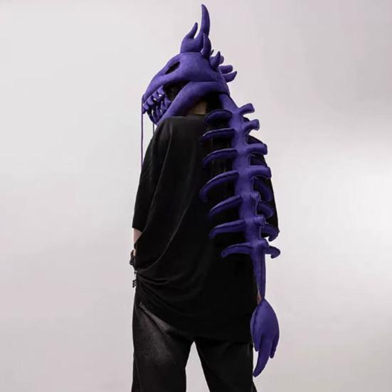 Китайский Лун Головной убор Скелет 3D Кость Дракона Головной костюм Реквизит Хэллоуин Косплей Вечеринка Сценическое выступление Плюшевый чехол на голову