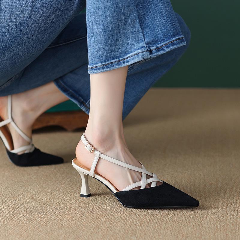 2025 летние новые босоножки с заостренным носком женские туфли на тонком каблуке, подходящие по цвету высокие каблуки, темпераментная женская обувь, модные босоножки