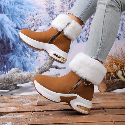 Новая Мода Женские Ботинки Повседневные Ботильоны Зимние Плюшевые Теплые Снежные Ботинки для Женщин Внутренние Увеличивающие Клиновидные Ботинки на Платформе