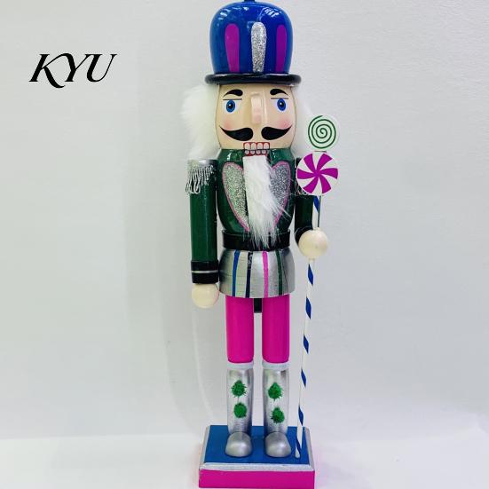 Christmas Nutcracker Ornament Wooden Figurine, Hand Painted Soldier Ornament, Bright Decorative Color Statue for Holiday Home Desktop Fireplace