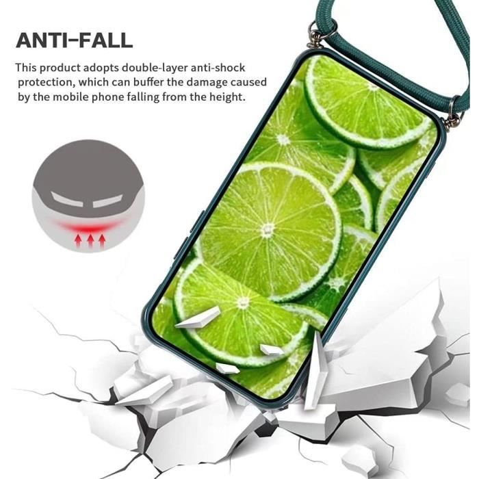 Coque et Bandoulière - BOOLING - Pour iPhone 12 - Rigide - Givrée - Vert Nuit