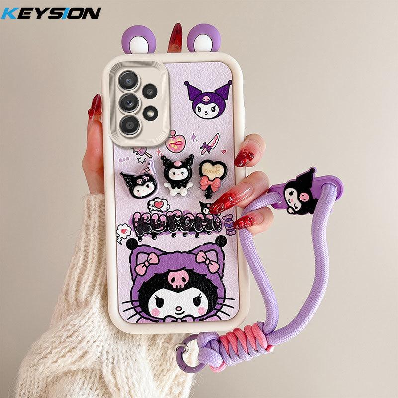 KEYSION Cute Ear 3D Cartoon Case for Samsung A52 5G A52S 5G with Bracelet Soft Silicone Shockproof Phone Cover for Galaxy A32 4G