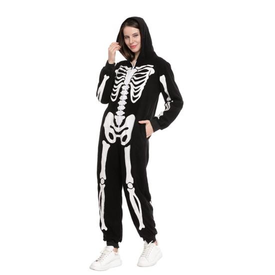 Halloween Costume Luminous Skeleton Print Family Matching Pajamas Hooded Long Sleeve Adults Kids One-Piece
