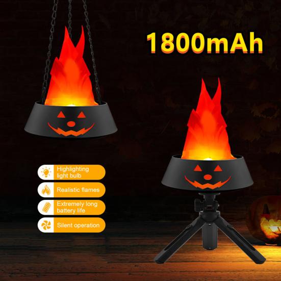 Halloween Flame Light LED Flame Pumpkin Lamp with Tripod Stand for Halloween Indoor Outdoor Decoration