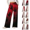 Женские модные свободные повседневные брюки с принтом на Хэллоуин с широкими штанинами