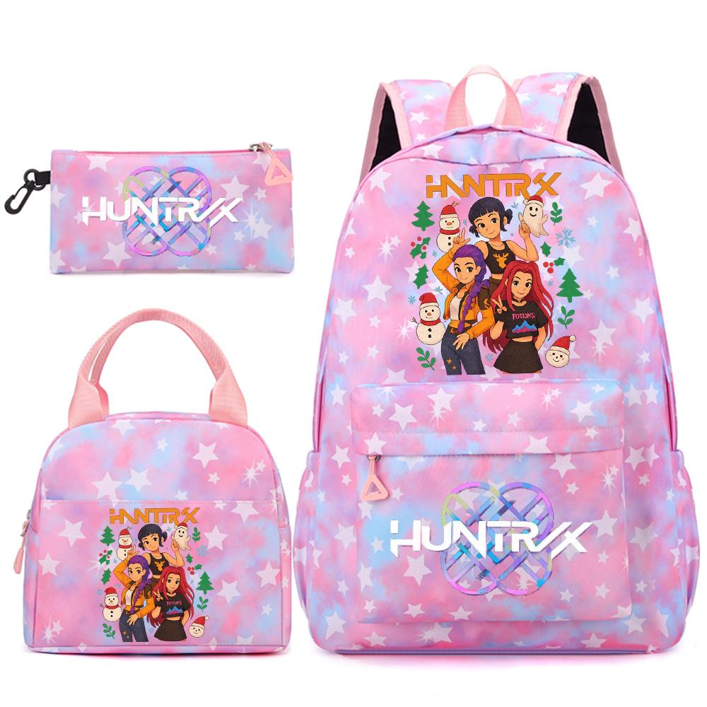3Pcs/set Christmas Kpop Printed Backpack Handbag Pencil Case for Teenger Student Girl Boy Schoolbag Kid Bookbag Large Capacity Travel Bag Gift